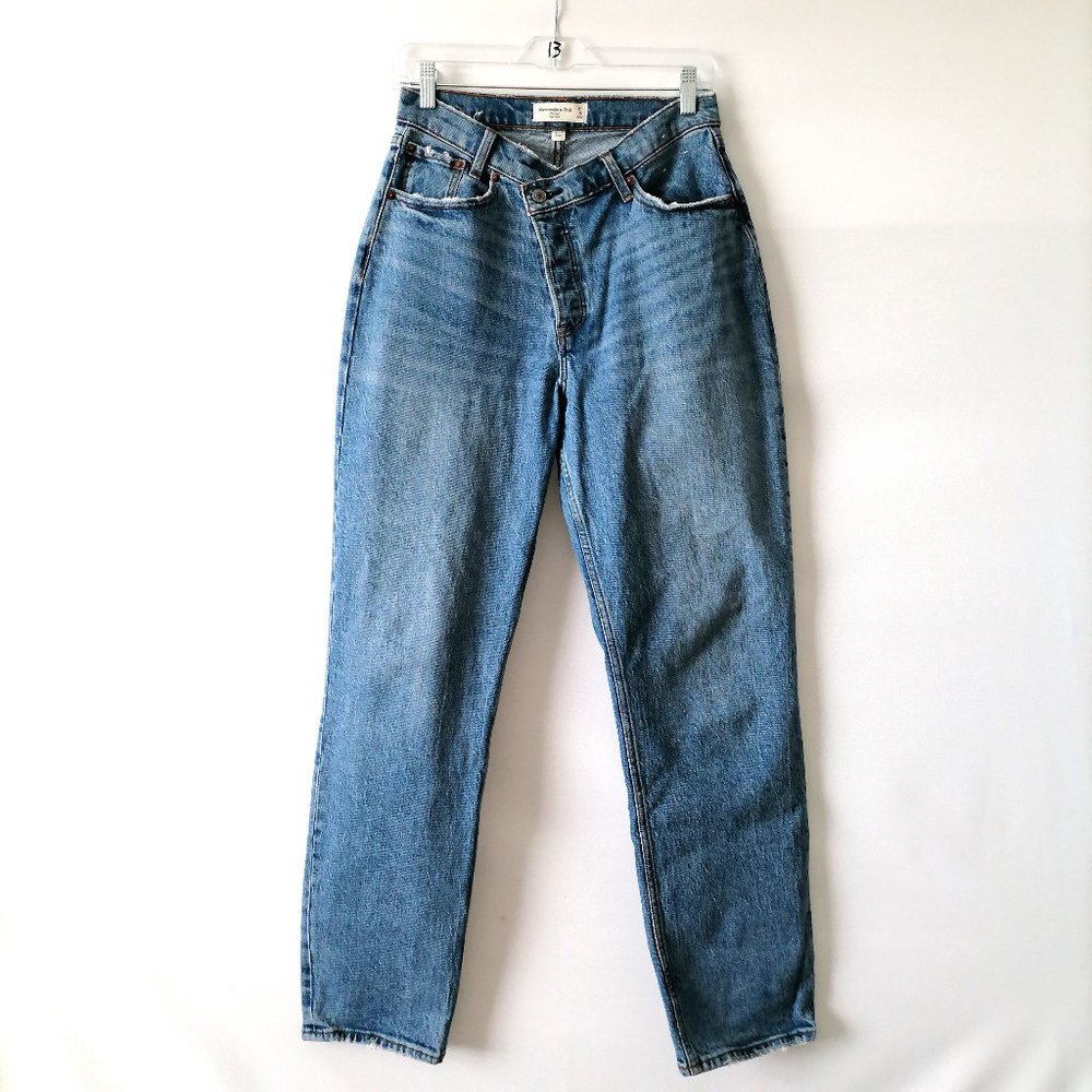 Abercrombie & Fitch Womens Blue High Rise Button Fly Straight Jeans Size 27